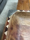 MCM Acacia Wood Serving Bowl Inlaid Geometric Trim Folk Art Tray — photo 6