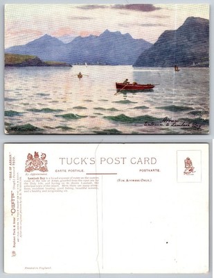 Arran Lamlash Bay Scotland Tuck's OUIETTE Rowboat Mountains Postcard
