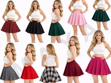 Women Mini Skater Skirt Stretchy Elasticated Waist Flared Layered Pleated Design