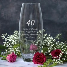 Personalised 40 Years Glass Bullet Vase Wedding Anniversary Flowers Ruby