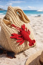 Raffia Lobster Keychain Handmade Nautical Oce...