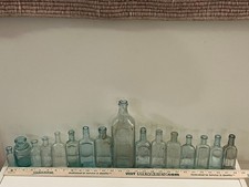 16 Antique Aqua Medicine Bottles Scott’s Emulsion Jayne’s Castoria Frey’s Lot
