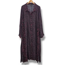 Ulla Popken Maxi Shirt Dress Plus Size 28 Black Pink Floral Button Front Flowy