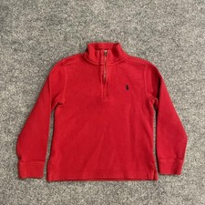 Polo Ralph Lauren 1/4 Zip Sweater Boys 6 Red Pullover Navy Pony Knit Mock Neck