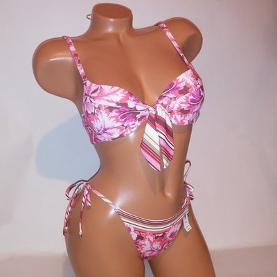 Victoria Secret Swim Bikini 32B Top XS Bottom Pink Floral Push Up Cheeky New