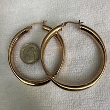 Stainless Steel Rose Gold Color Hoop Earrings 1.75in By 2 In 5-6mm Wide 036