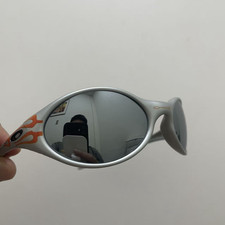 Retro Oakley Eye Jacket Red Fire Sunglasses Sliver Frames Mirror Lenses