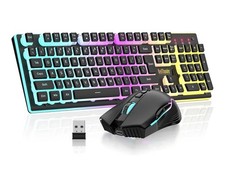 RedThunder K10 Wireless Gaming Keyboard and Mouse Combo LED Backlit, Black- New