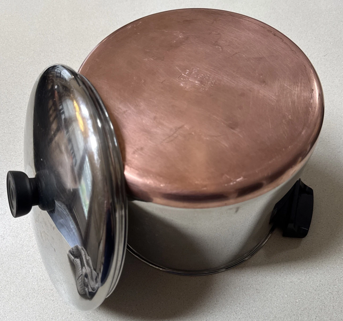 Vintage Revere Ware Copper Bottom Stock Pot Dutch Oven Lid 8 Qt USA Dbl Circle