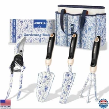 5-Piece Heavy Duty Aluminum Gardening Tool Set with Non-Slip Grip & Bag