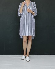 Everlane The Cotton Poplin Collarless Striped Shirt Dress Size 4 Women's