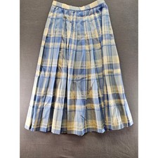 Pendleton Petite Blue Plaid Wool Pleated Midi Skirt Vintage Made in USA Size 6