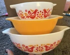 Pyrex Friendship Nesting Cinderella Mixing Bowls : 441, 442 & 443 Orange Yellow