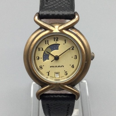 Milan Womens Watch 22mm Bronze Case Day Night Date Black 