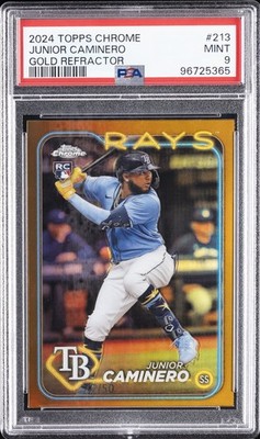 2024 TOPPS CHROME GOLD REFRACTOR #213 JUNIOR CAMINERO 47/50 PSA 9