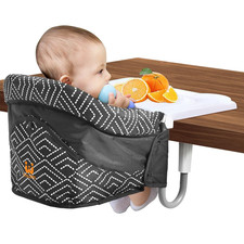 Hook-on High Chair Portable Clip-on Baby Feeding Seat Stripe Black