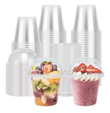 100 Pack 9 Oz Clear Plastic Cups with Lids, Disposable Cups with Flat Lids, Idea