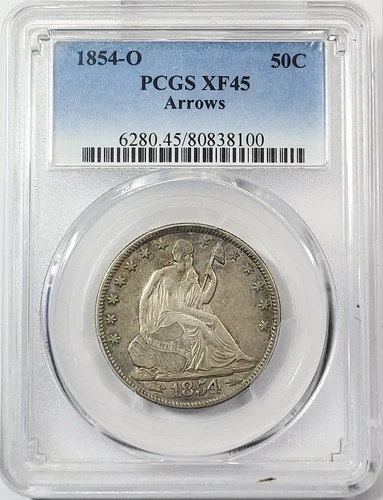 1854 O Seated Liberty U.S. 50c Silver Half Dollar W/ Arrows PCGS XF45 - Campos