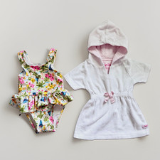 RuffleButts white Cover up  Old Navy baby girl Floral Swimsuit 6-12M NWOT