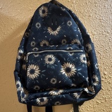 Kids Blue/White Floral Backpack Zip Outer Pockets Adjustable Strap Polyester