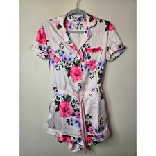 Victoria's Secret Rosa Rayas Floral Satén Mameluco Prendas para dormir XS Pantalones cortos Pijama