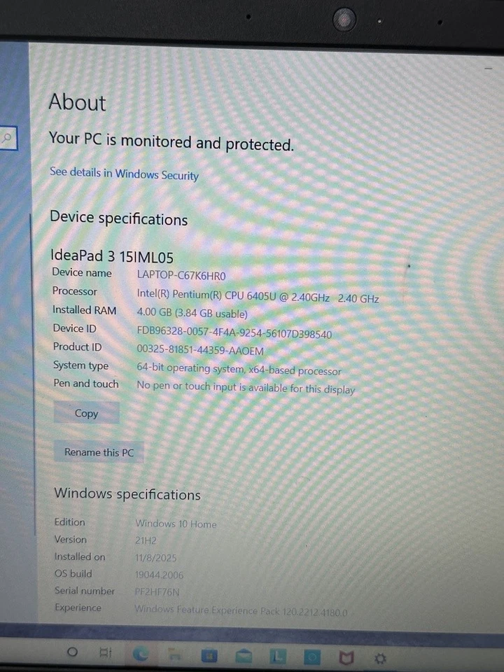 Lenovo IdeaPad 3 15IML05 15.6 Intel Pentium Gold 81wb 6405U 2.40GHz, (45486) Foto 2 de 4