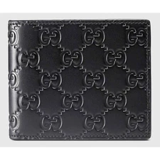 Gucci Signature Black Leather Monogram GG Logo Credit Card Holder Bifold Wallet