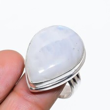 Natural Moonstone Gemstone 925 Sterling Silver Ring Size 8 US