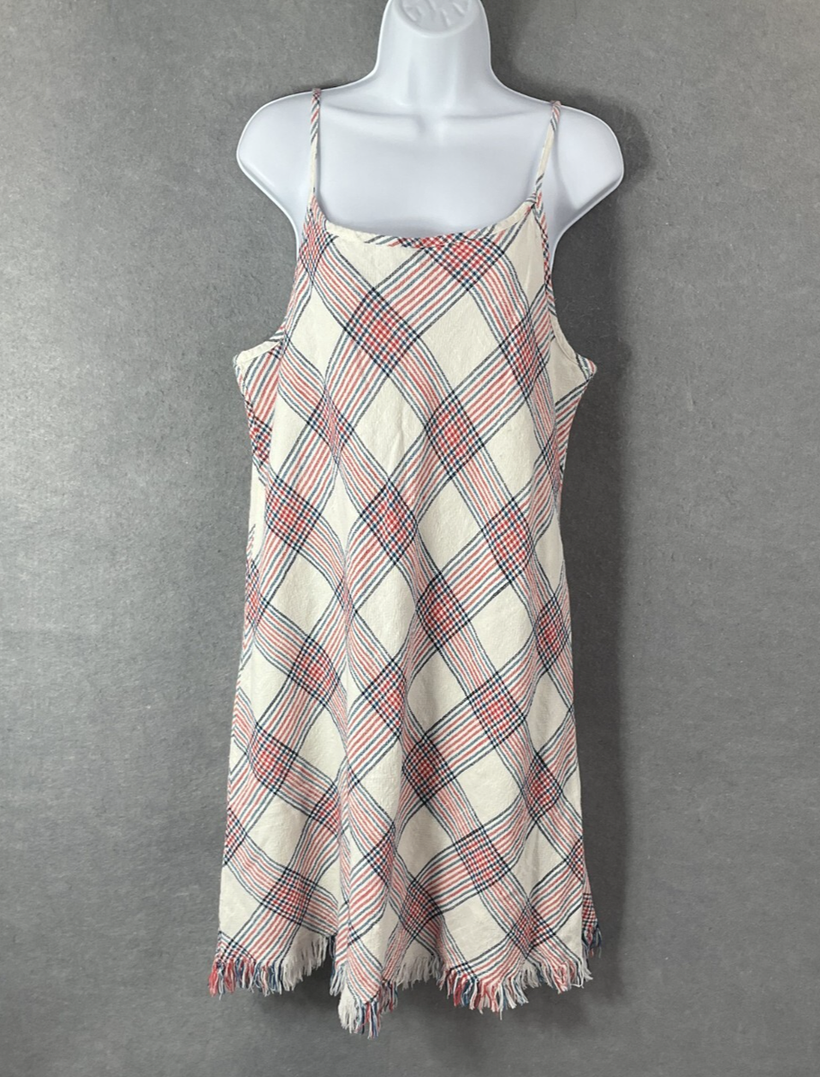 Natural Mini Dress Womens Sz L Plaid Red White Blue Cotton Fringe Trim Summer | eBay Natural Mini Dress Womens Sz L Plaid Red White Blue Cotton Fringe Trim Summer | eBay