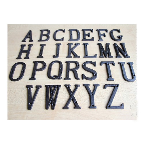 House Door Alphabet Letters and Numbers Signs Cast Wrought Iron Black Antique - Picture 5 of 7