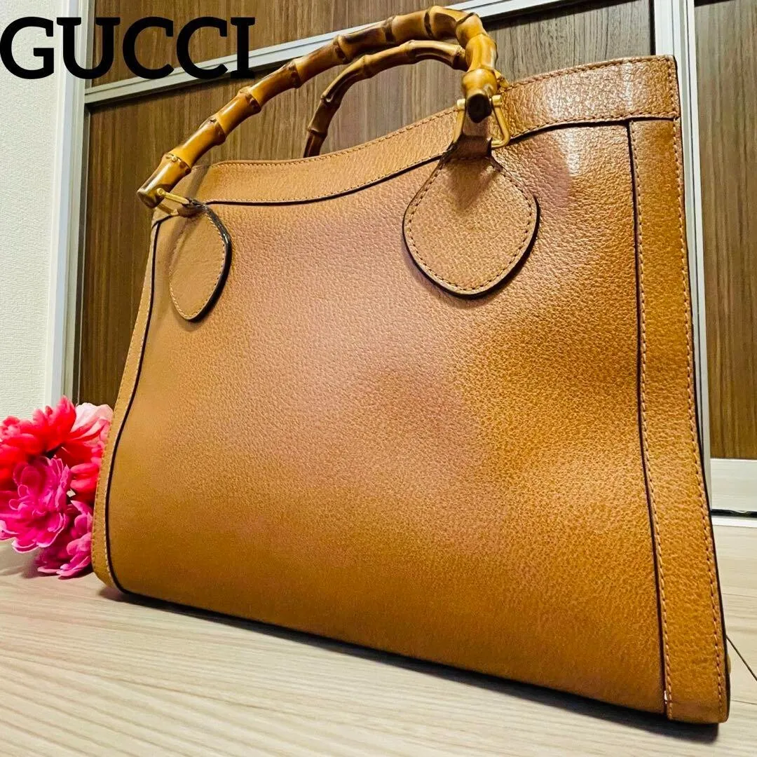 GUCCI Bamboo Diana Tote Bag Vintage all leather brown | eBay