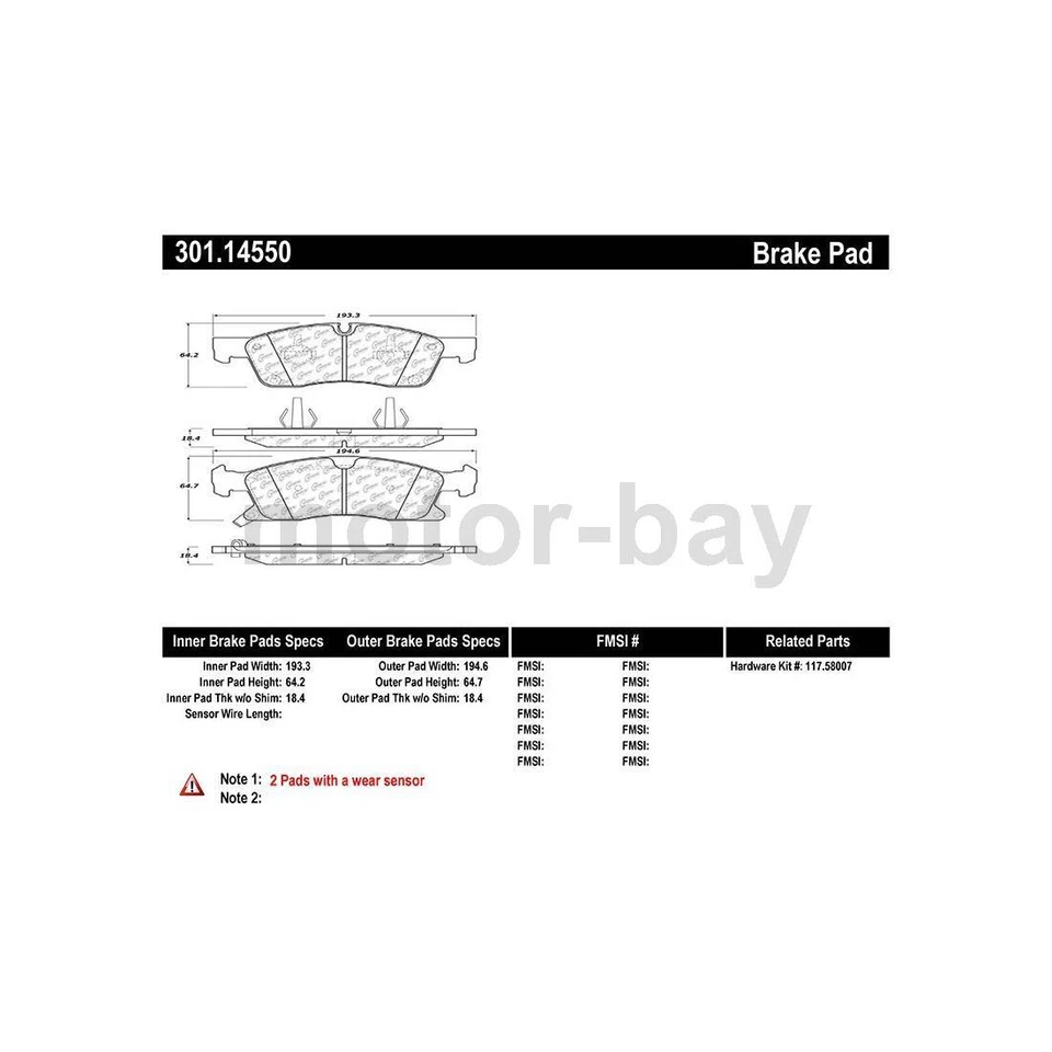 Pastillas de freno delanteras y traseras para Mercedes-Benz ML350 2015 2014 2013 2012 Centric Foto 3 de 4