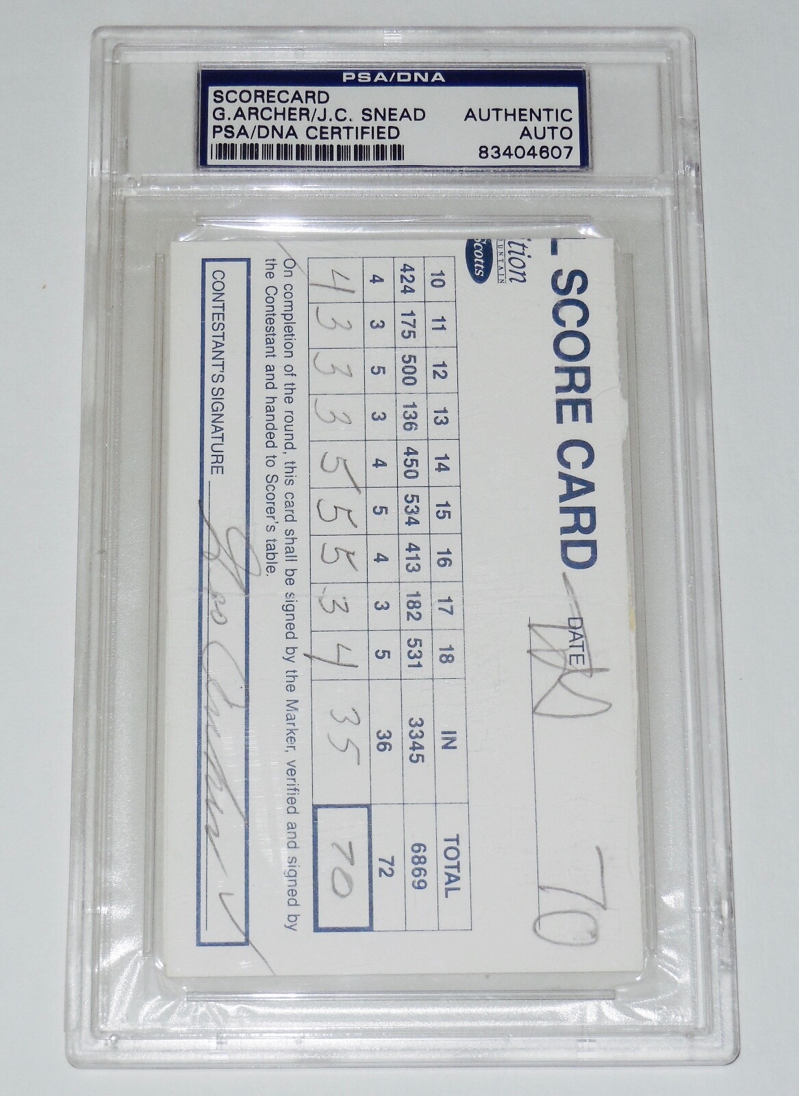 GEORGE ARCHER / JC SNEAD AUTOGRAPHED 1994 GOLF SCORECARD (PGA) - PSA DNA! 