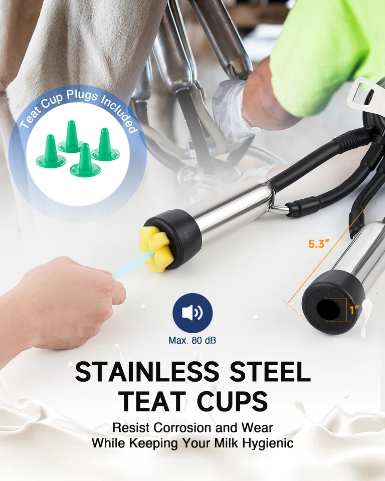 Máquina de ordeño eléctrica CREWORKS equipo de ordeño de vaca 25L 304 acero inoxidable Foto 4 de 4