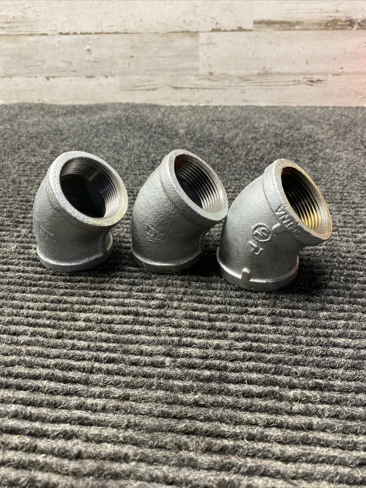 Lot of 3 NOS 1-1/4” Galvanized Malleable Iron 45 Degree Elbow FNPT  - China - Image 2 of 4