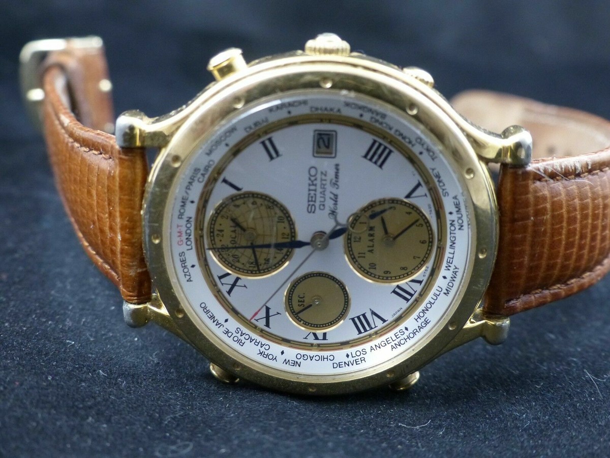 Vintage Seiko Age of Discovery, 5T52-7A10 World Time Alarm bon