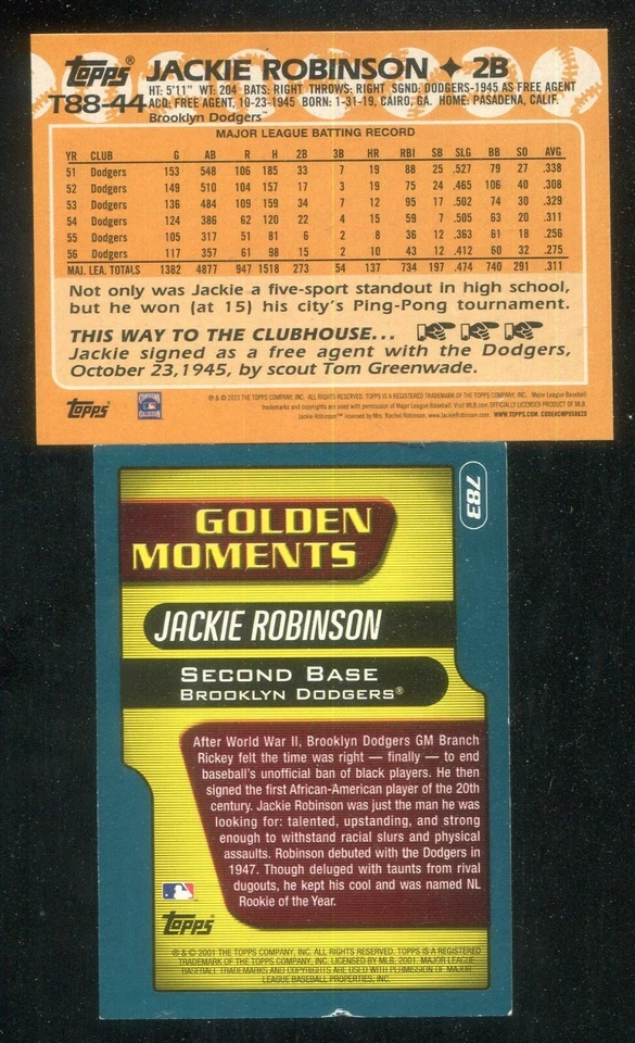 Jackie Robinson Lot of 2 2001 Topps Golden Moments #783/ 35th Anniversary - Image 2 of 2