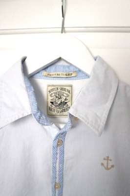   SCOTCH SHRUNK   Hemd 152 hellblau weiss gestr. +maritime Anker Stickerei+