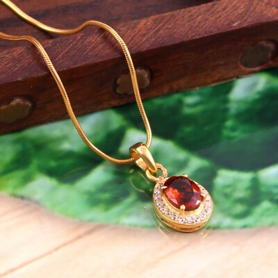 Natural Hessonite Garnet Pendant Necklace Halo Statement 18k Gold Plated  Silver