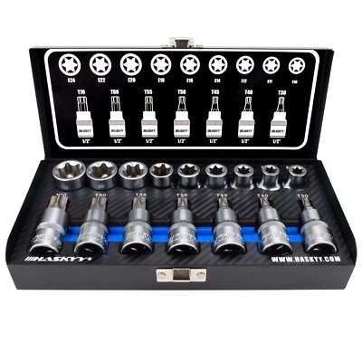17tlg Steckschlüssel Satz 1/2 Innen-Aussen-Torx Steck-Nuss-Bit-Einsatz Set