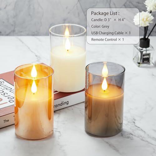 Candele senza fiamma tremolanti, batteria ricaricabile D3" x H4" con telecomando grigio - Foto 8 di 8