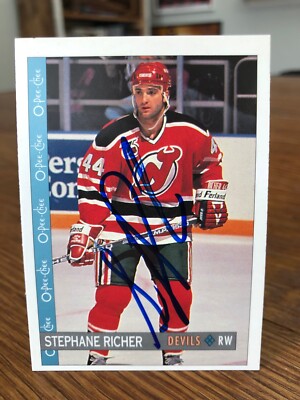 1992-93 OPC O-PEE-CHEE #76 STEPHANE RICHER SIGNED AUTOGRAPHED CARD A