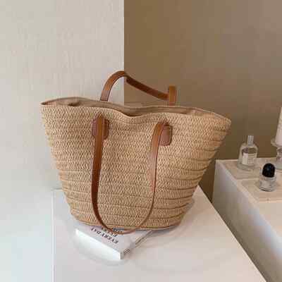 Damen große Stroh Beuteltasche Tasche Sommer Strand Schultertasche Bohemian gewebt Freizeit