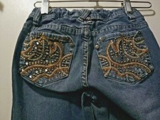 Arizona Girls 10 Jeans  Gems  Sequenced Pockets Amber- Bronze-Clear Adj Waist