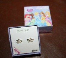 STERLING SILVER CUBIC ZIRCONIA DISNEY PRINCESS CROWN EARRINGS New In Box 55