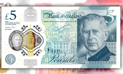 KING CHARLES III £5 BANK NOTE REPLICA FRIDGE MAGNET (NOT THE NOTE) 5" X 3.25"