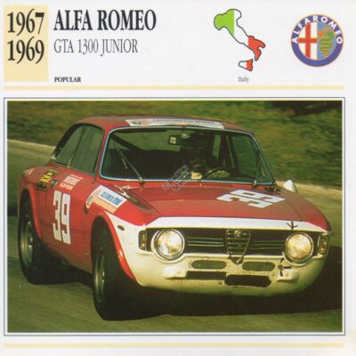 1967-1969 ALFA ROMEO GTA 1300 JUNIOR Oldtimer Foto / Info Maxikarte