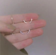 Sterling Silver Post Ear Vine Bar Sweep Up Ear Pin Stud Earrings Gift K33A