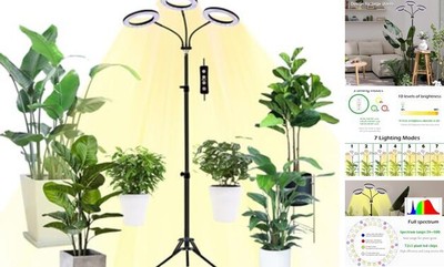  Tri-Head LED Plant Light, Full Spectrum Grow Lamp, 8/12/16H Tri Head Black