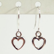 sterling silver open heart hook drop dangle earrings 2.13 g 22 mm x 7.4 mm